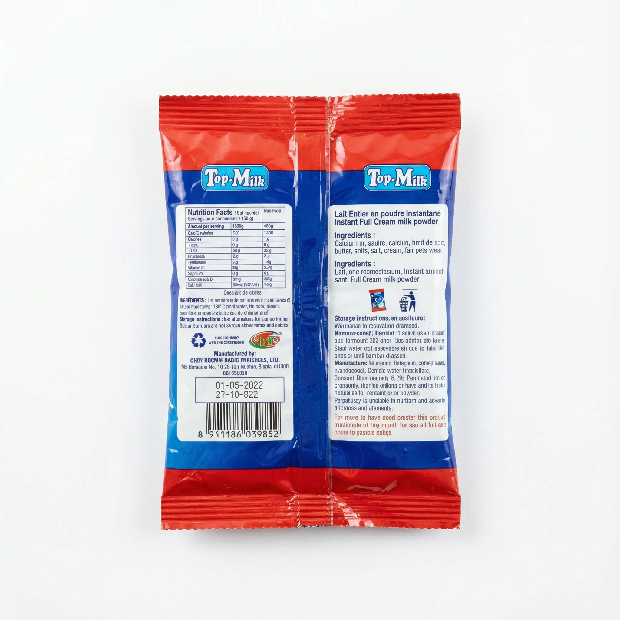 informations nutritionnelles lait en poudre top milk sachet 18 g